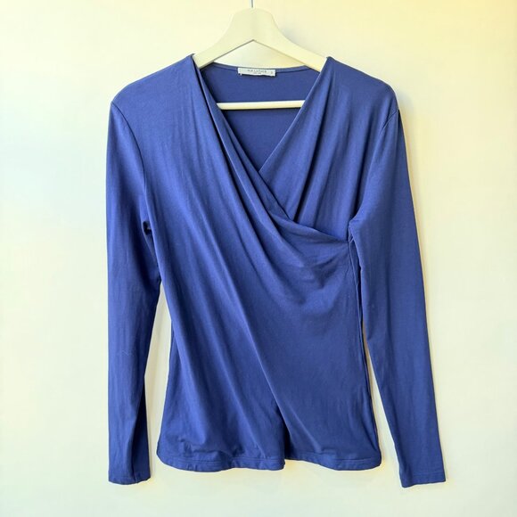 MM Lafleur The Octavia Top Regent Blue V Neck Crossover Women’s Size S A143 - Picture 2 of 6